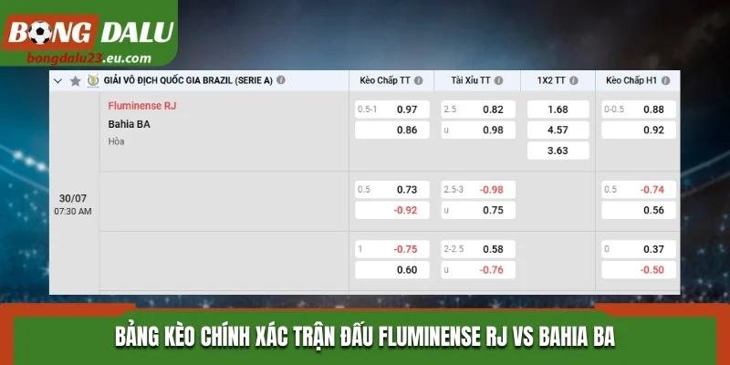 Bảng kèo chính xác trận đấu Fluminense RJ vs Bahia BA